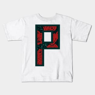 Modern Rose Floral Initial Name Alphabet - Letter P Kids T-Shirt